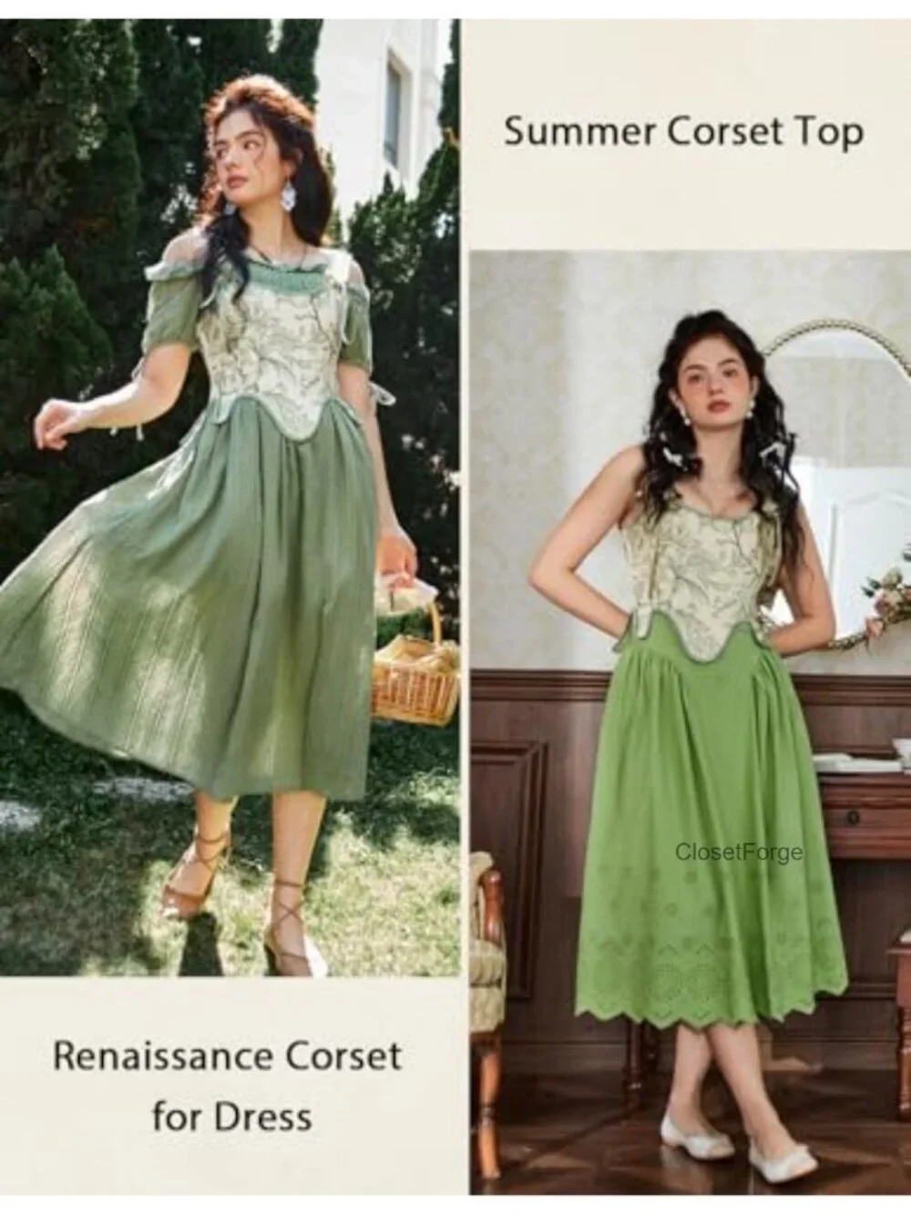 Renaissance Corset Top Bustier for Women Floral Lace Up 21pcs Plastic Bones Zip